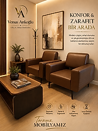 Kahverengi Deri Tekli Ofis Koltuğu Takımı